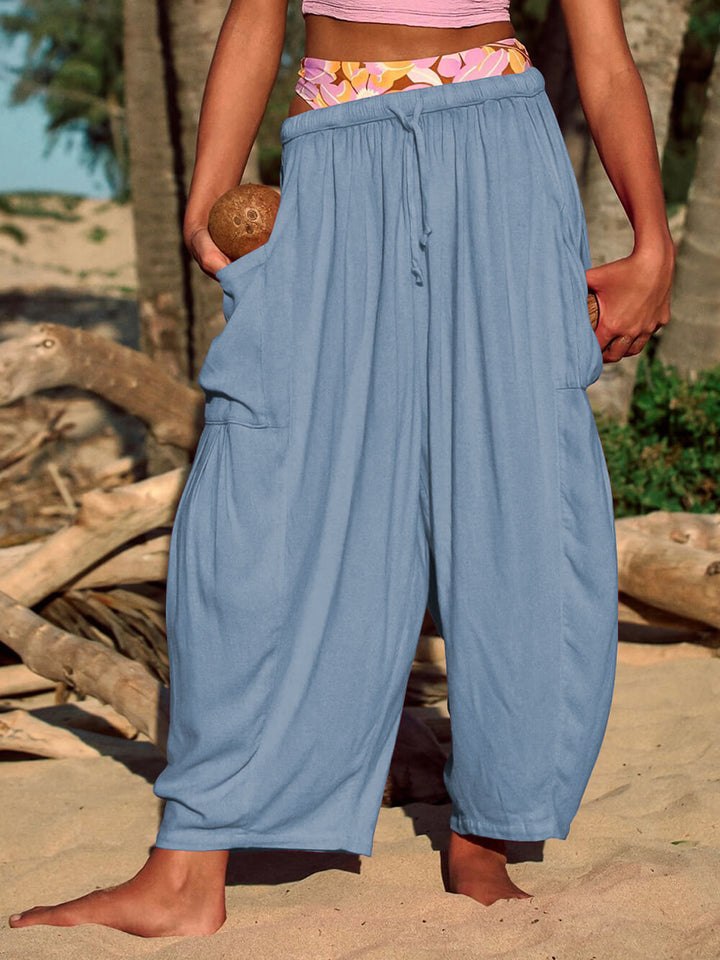 Drawstring Elastic Waist Wide Leg Yoga Pants Cargo Style