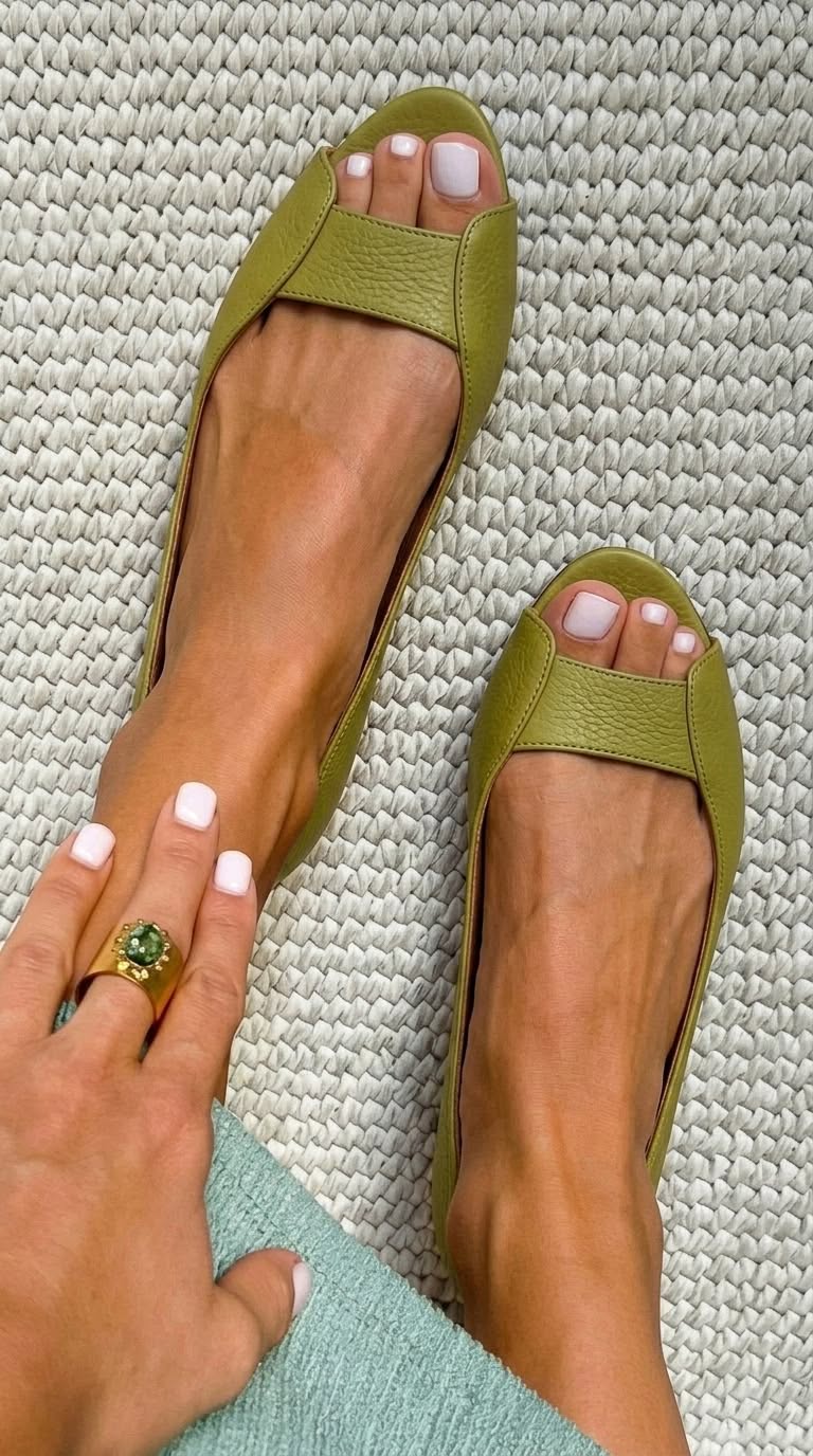 Metallic Textured Peep Toe Flats