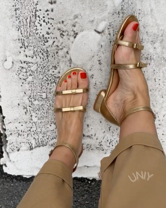 Triple Strap Bow Detail Ankle Sandals [Pre Order]