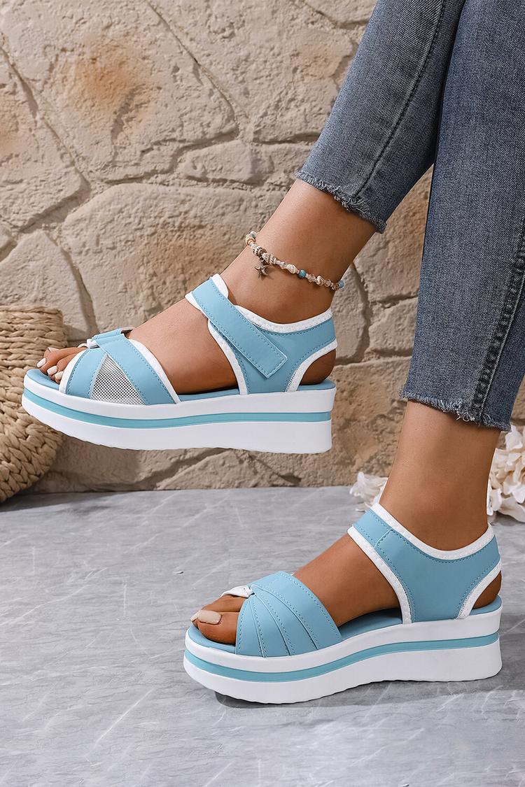 Kontrastbesatz Patchwork Klettverschluss Runde Zehenpartie Plateau-Sandalen