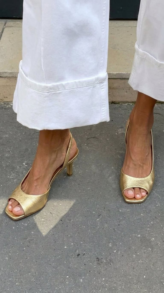 Metallic Peep Toe Slingback Gold Kitten Heels [Pre Order]