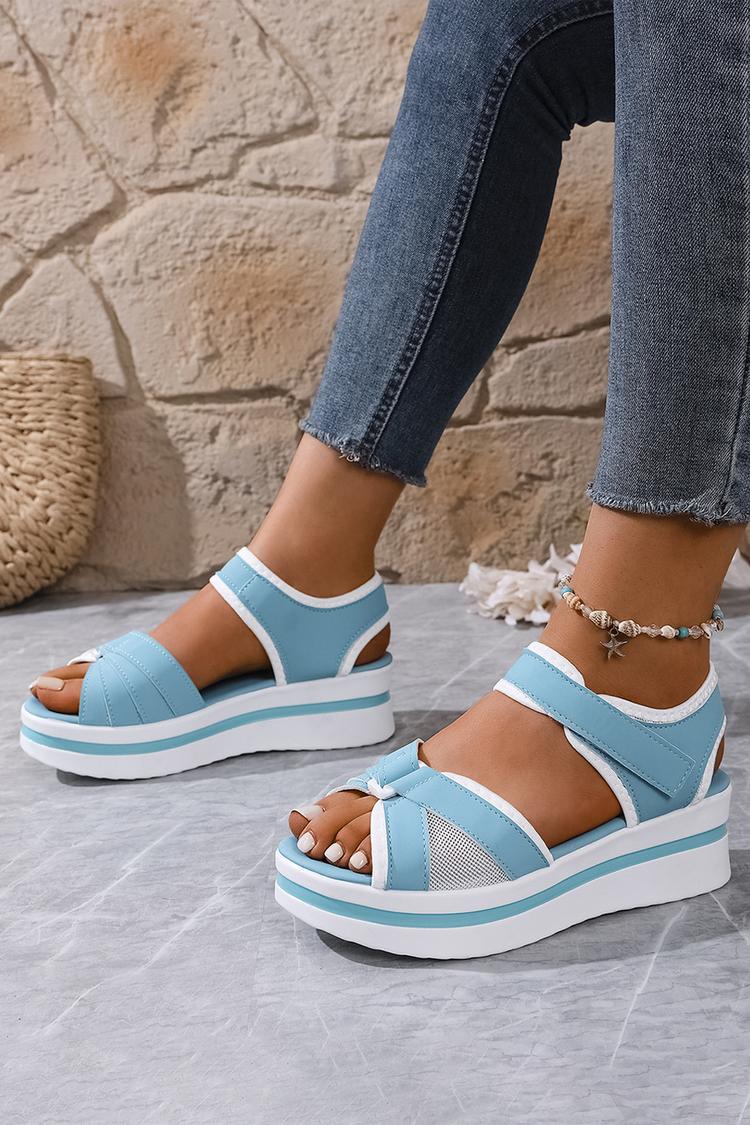 Kontrastbesatz Patchwork Klettverschluss Runde Zehenpartie Plateau-Sandalen