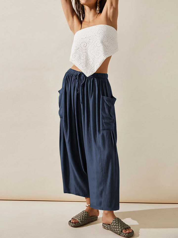 Drawstring Elastic Waist Wide Leg Yoga Pants Cargo Style