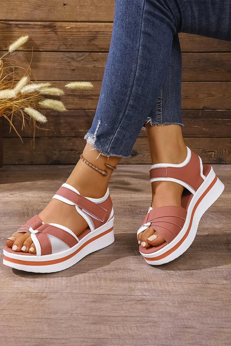Kontrastbesatz Patchwork Klettverschluss Runde Zehenpartie Plateau-Sandalen