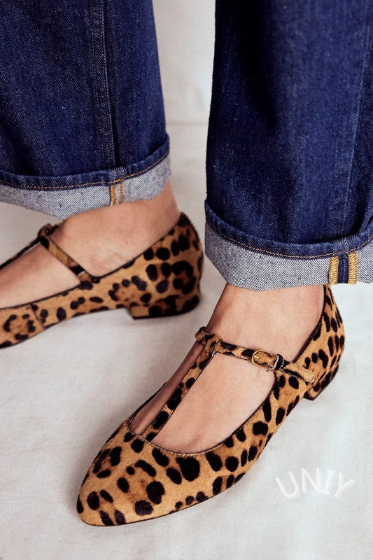 Leopard Print T-Strap Pointed Toe Casual Flats [Pre Order]