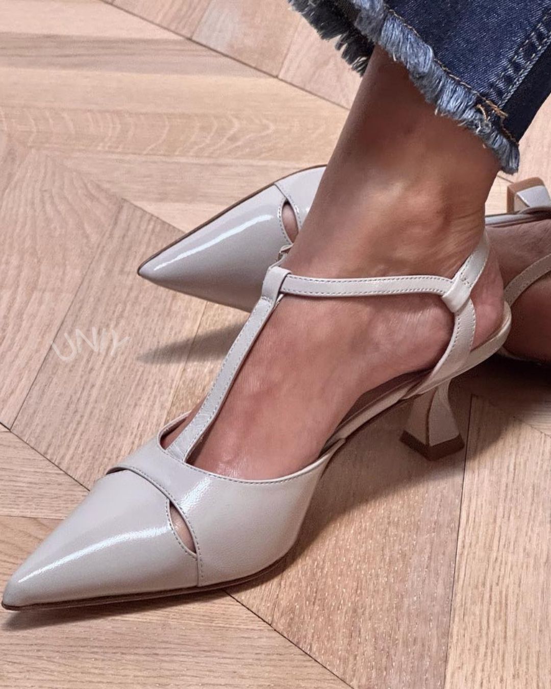 Patent T-Strap Cutout Slingback Mid Heel Pumps [Pre Order]
