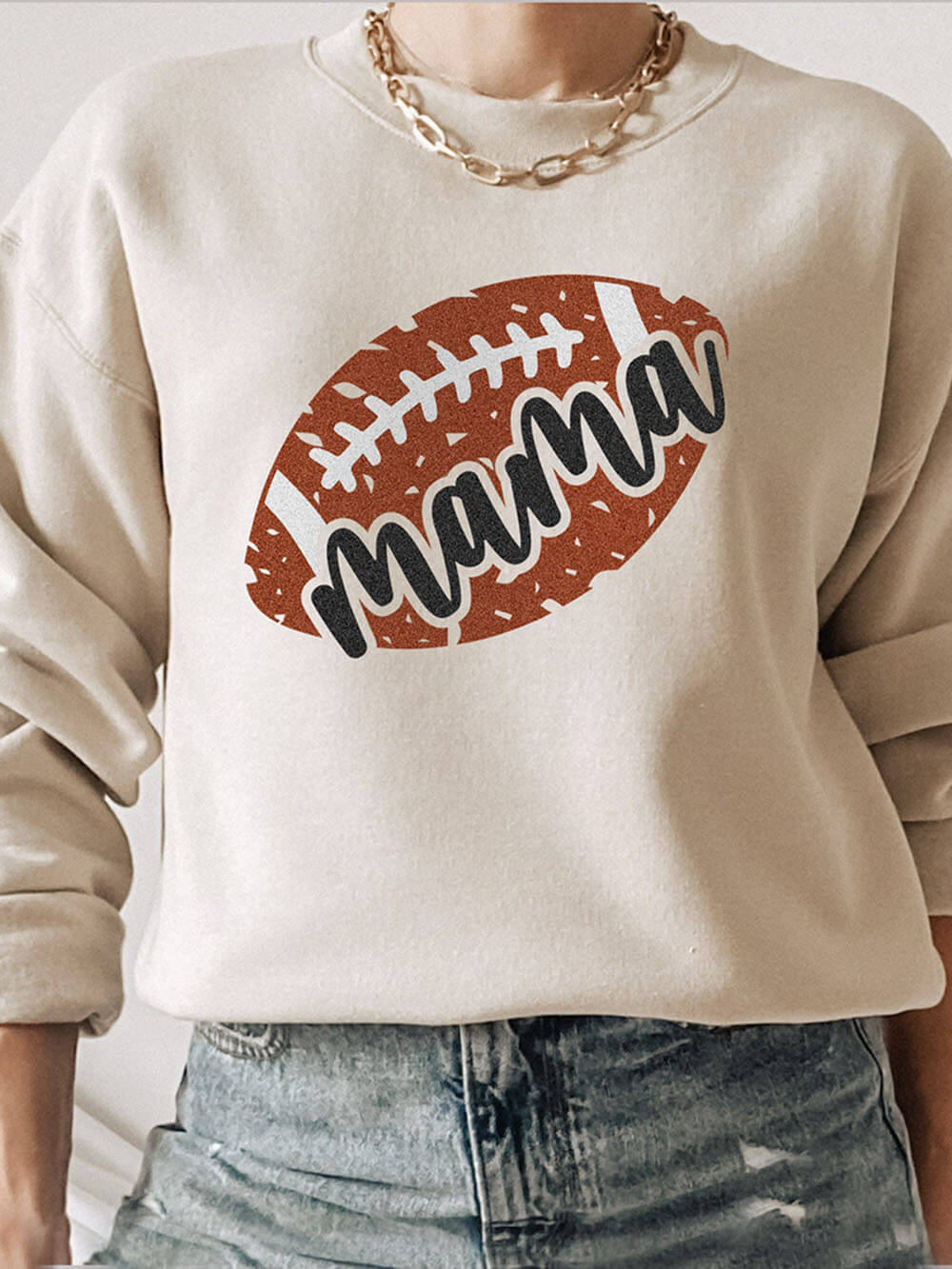 Sudadera con cuello redondo y gráfico "Football Mama"