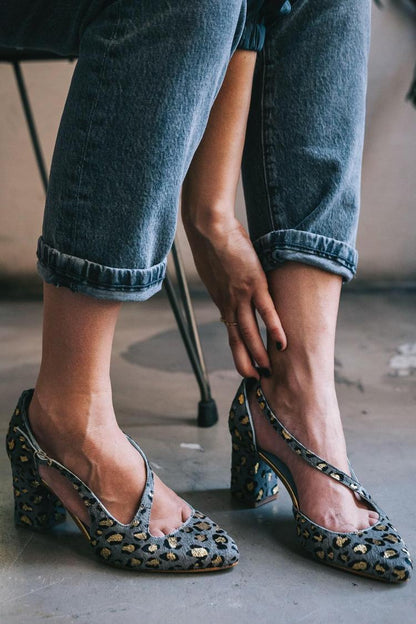 Asymmetric Cut Out Strap Pointy Toe Chunky Heels [Pre Order]