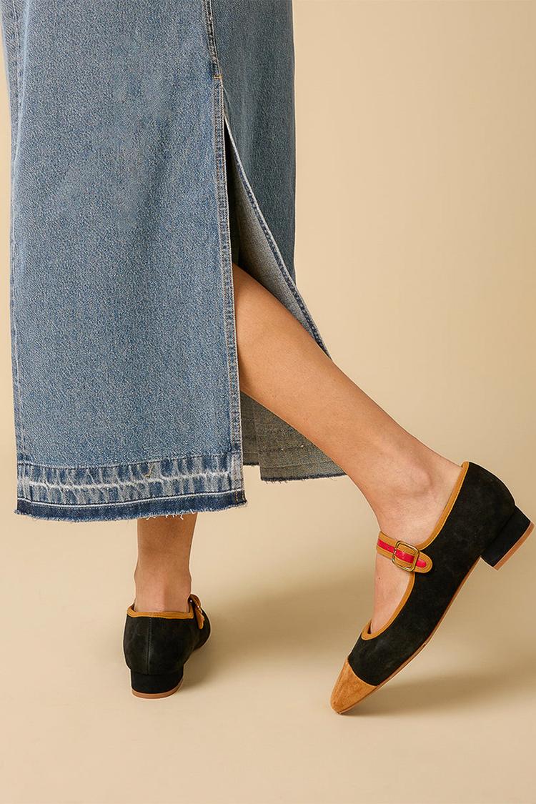 Instep Strap Buckle Square Toe Low Heels [Pre Order]