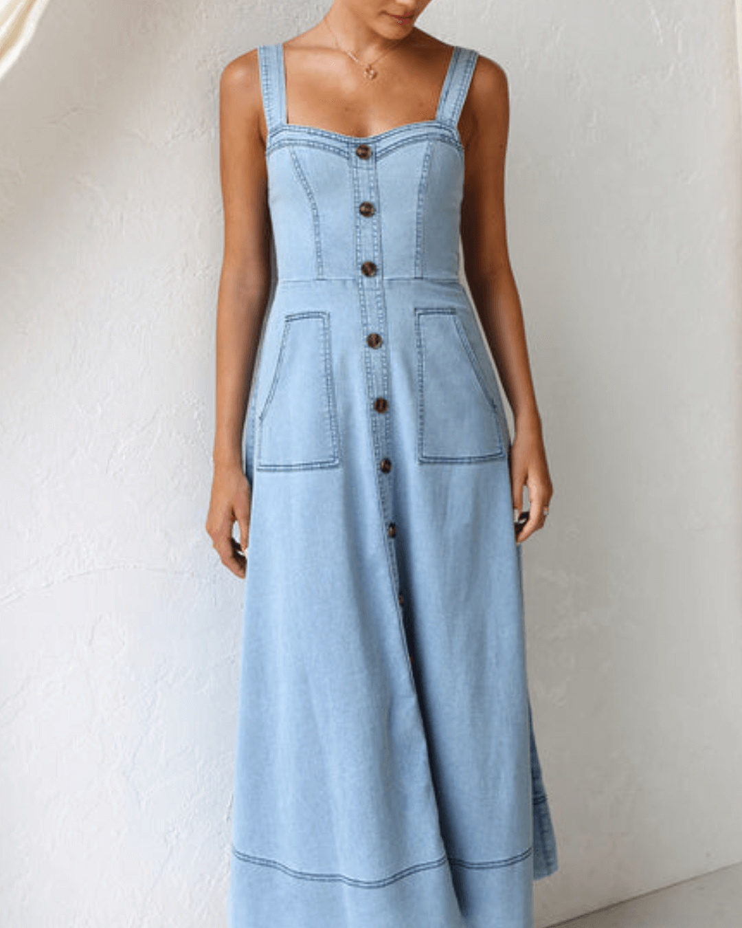 Ärmelloses Jeans-Maxikleid mit Knopfleiste