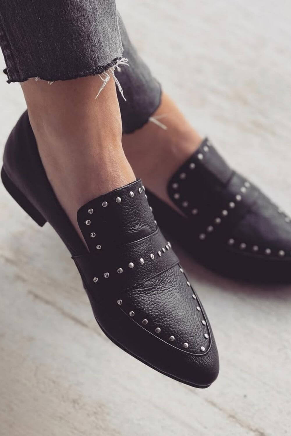 Studded Textured Pointed Toe Loafers [Pre Order]