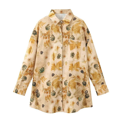 Retro printed shirt two-piece set