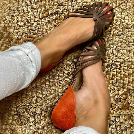 Hollow Out Multi-Strap Round Toe Slip-On Flats