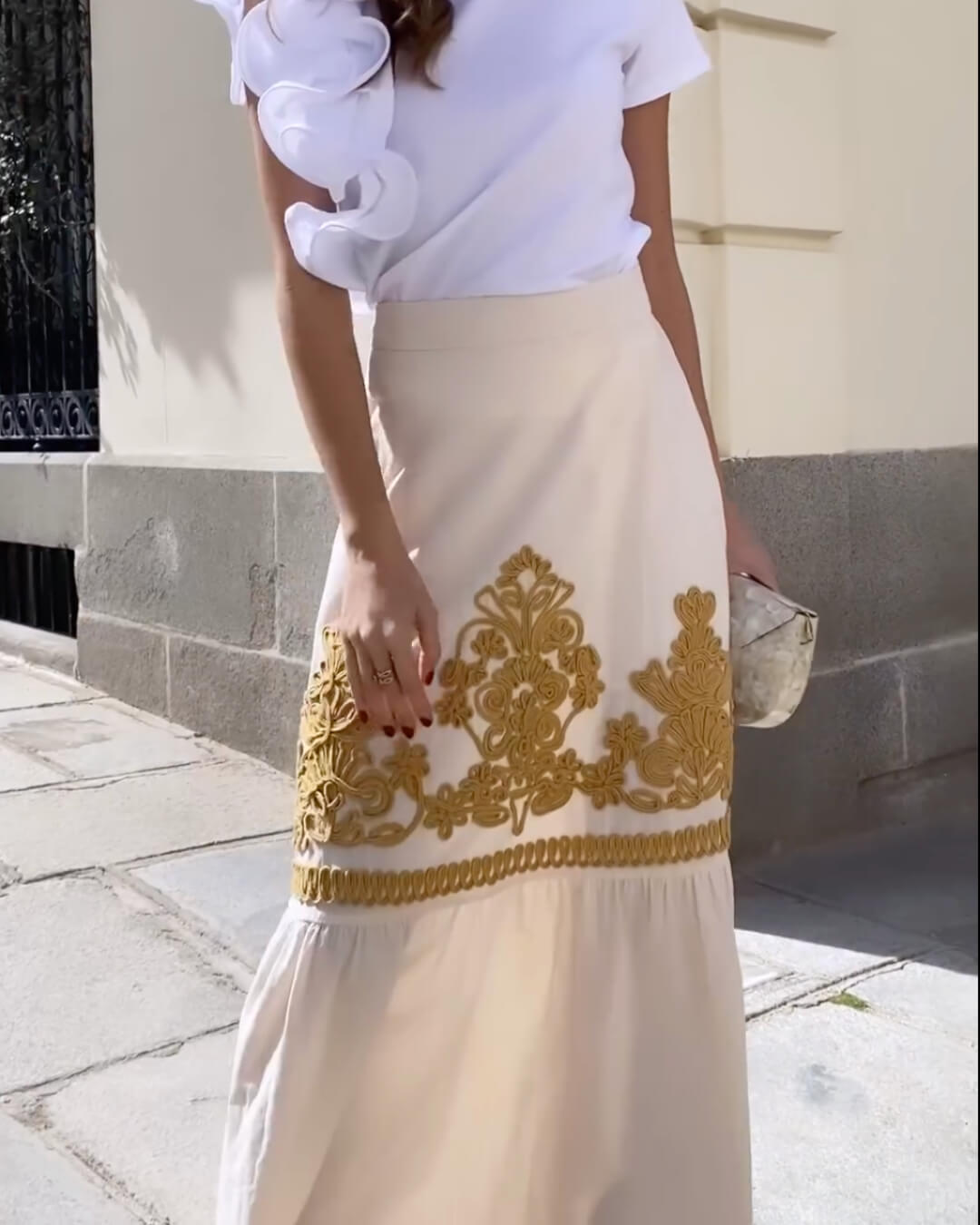 Embroidered Linen Blend Maxi Skirt