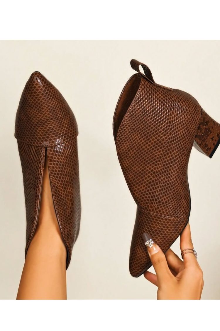 Brown Snake Embossed Pointed Toe Ankle Boots [Pre Order]