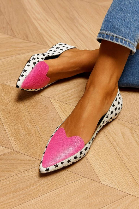 Star Print Pink Heart Pointed Toe Casual Flats [Pre Order]