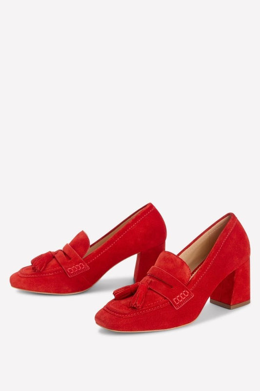 Red Suede Tassel Block Heels [Pre Order]