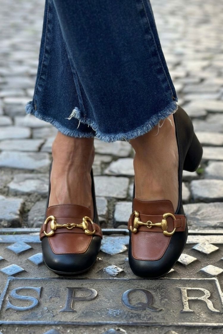 Metallic Buckle Decor Square Toe Chunky Heels