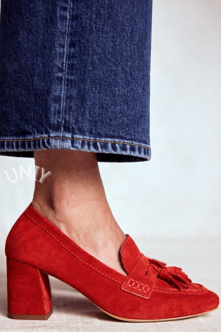Red Suede Tassel Block Heels [Pre Order]