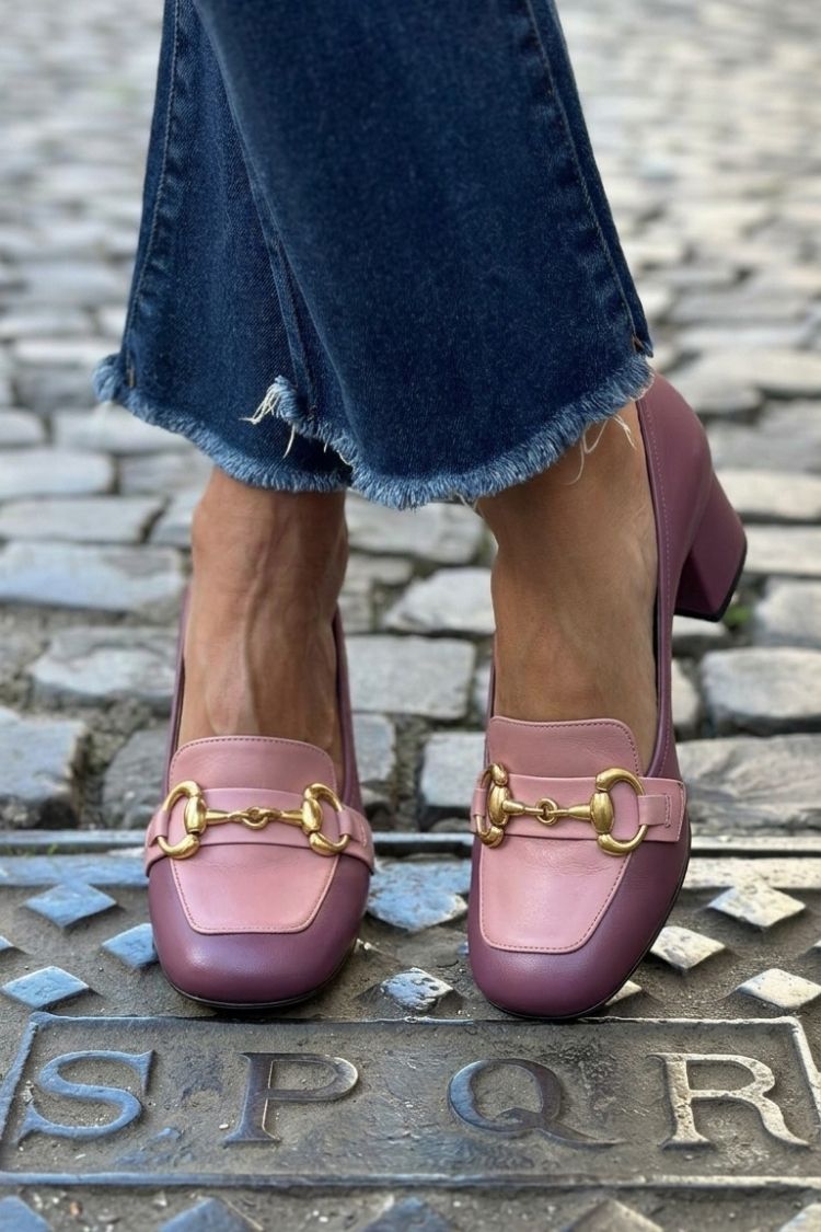 Metallic Buckle Decor Square Toe Chunky Heels