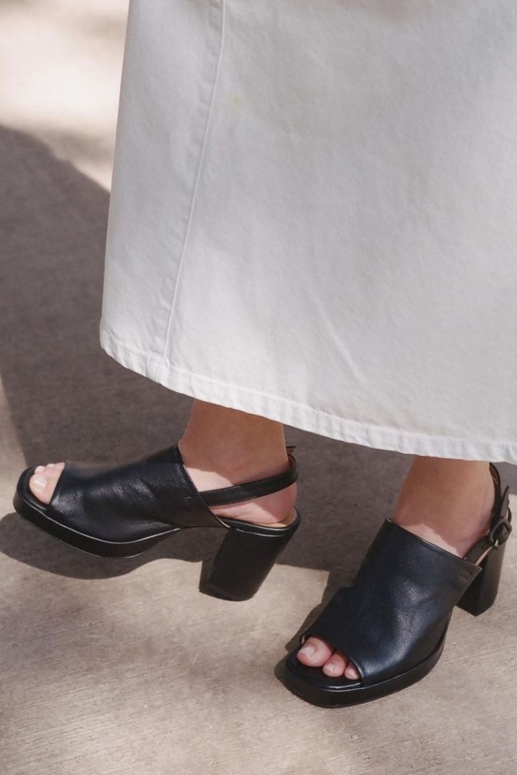 Leather Peep-Toe Block Heels [Pre Order]