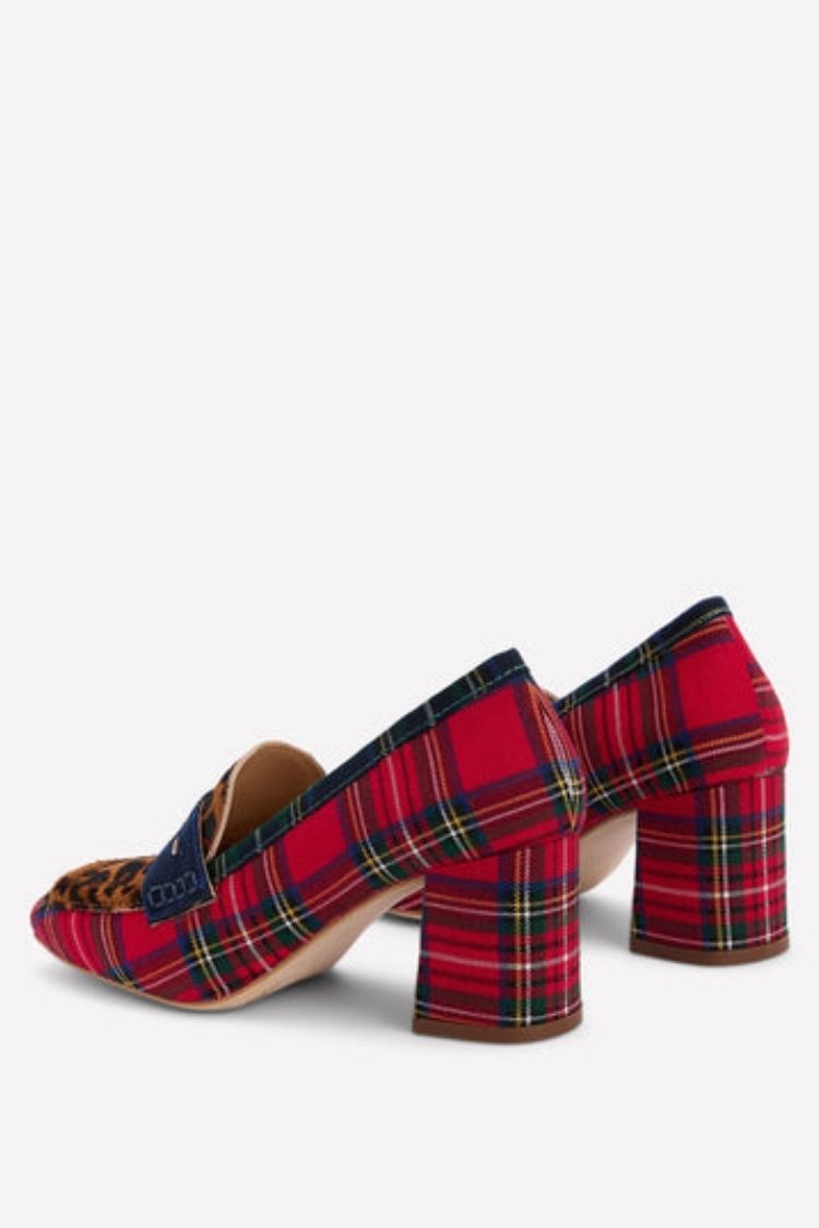 Plaid Leopard Print Block Heel Loafers [Pre Order]