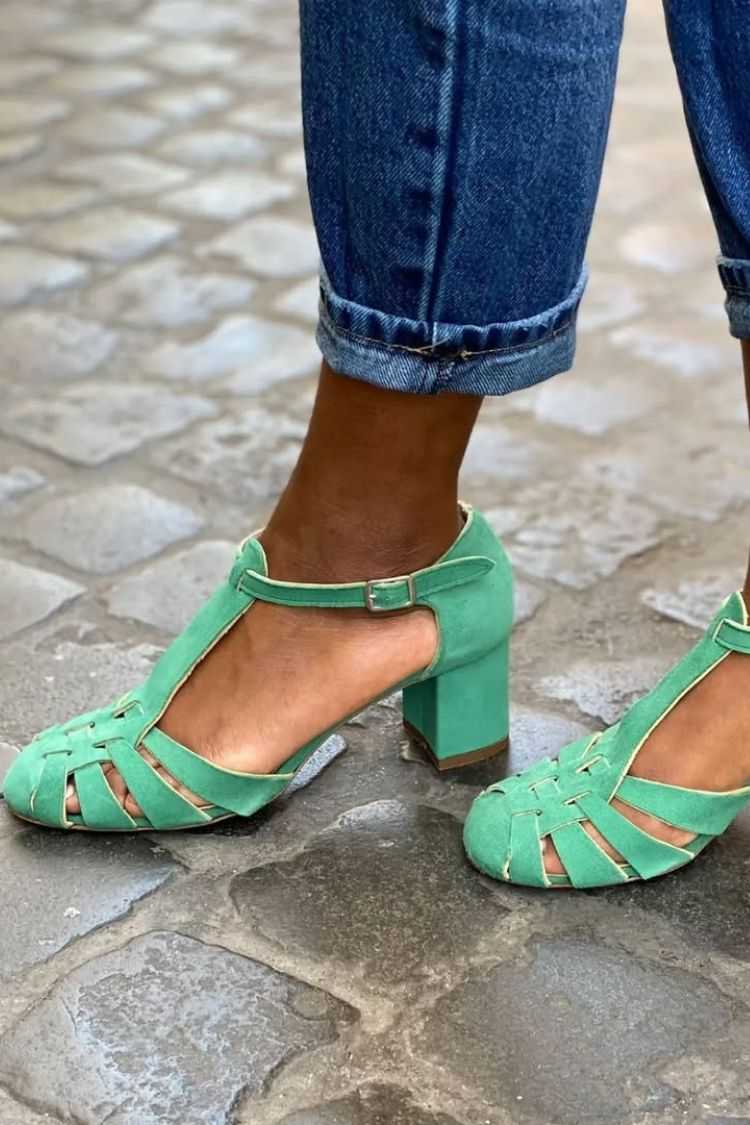 Suede T Strap Cutout Block Heels [Pre Order]