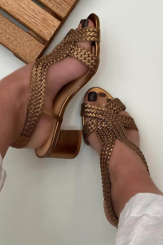 Woven Block Heel Slingback Sandals [Pre Order]