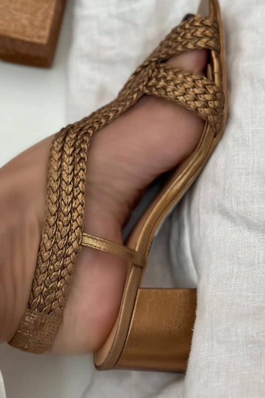 Woven Block Heel Slingback Sandals [Pre Order]