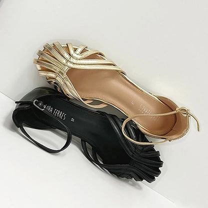 Strap Out Ankle Hollow Buckle Chic Color Solid Sandals