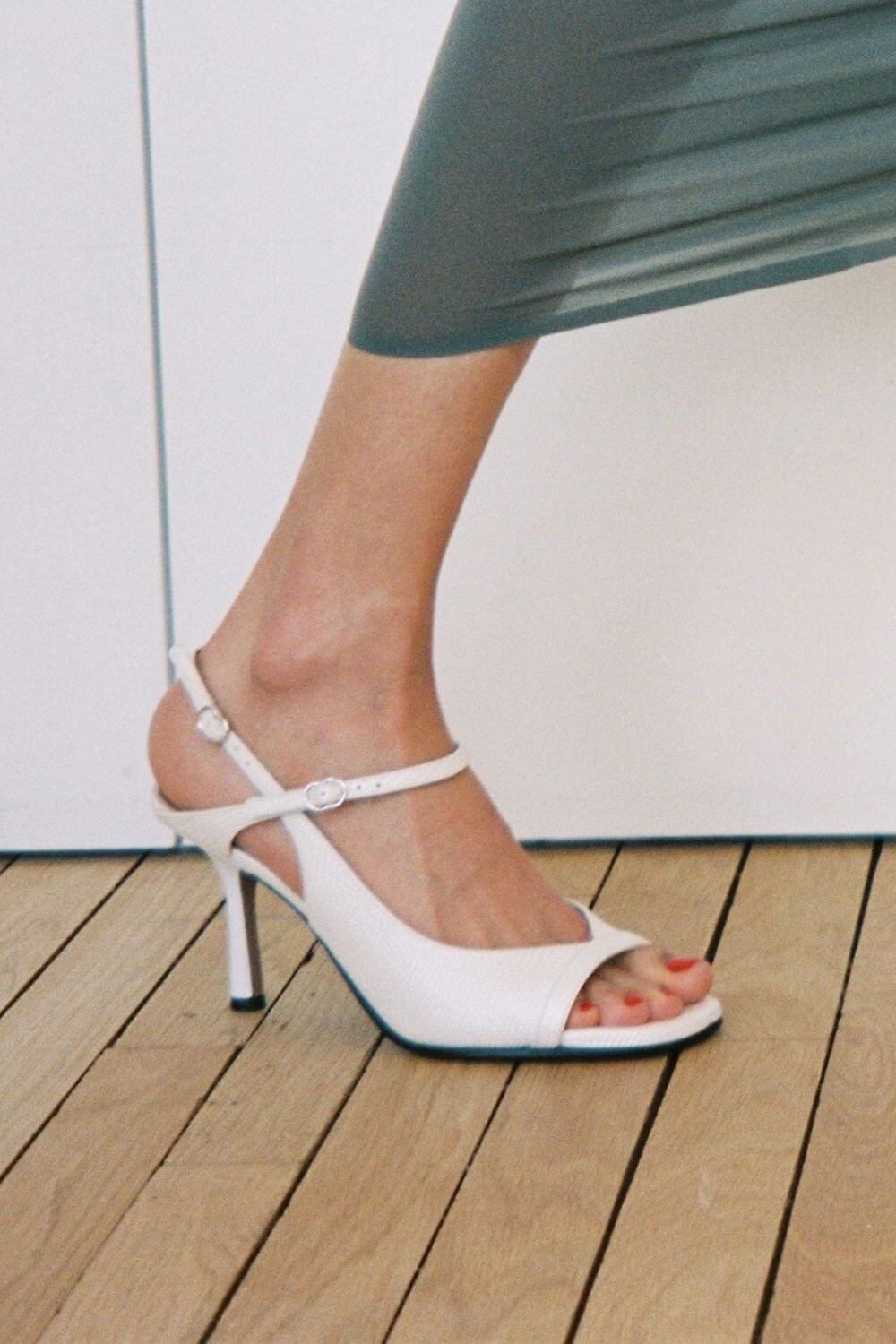 Snake Print Open Toe Slingback Black Stiletto Heels