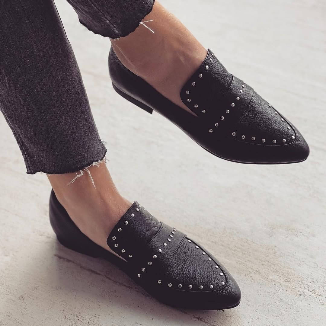Studded Textured Pointed Toe Loafers [Pre Order]