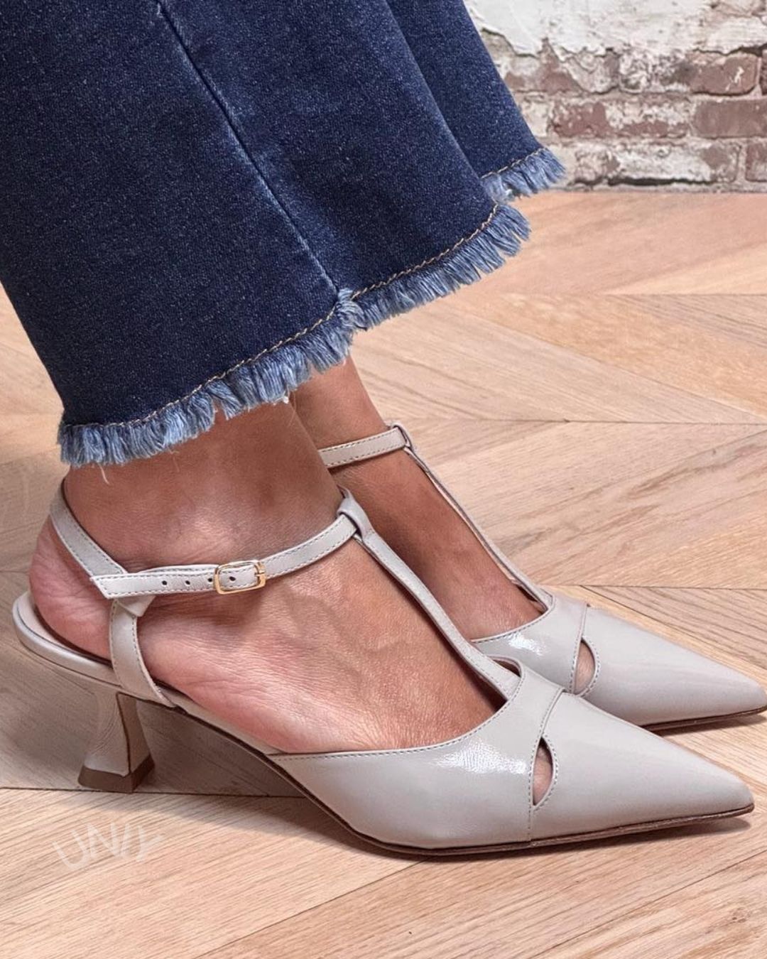Patent T-Strap Cutout Slingback Mid Heel Pumps [Pre Order]