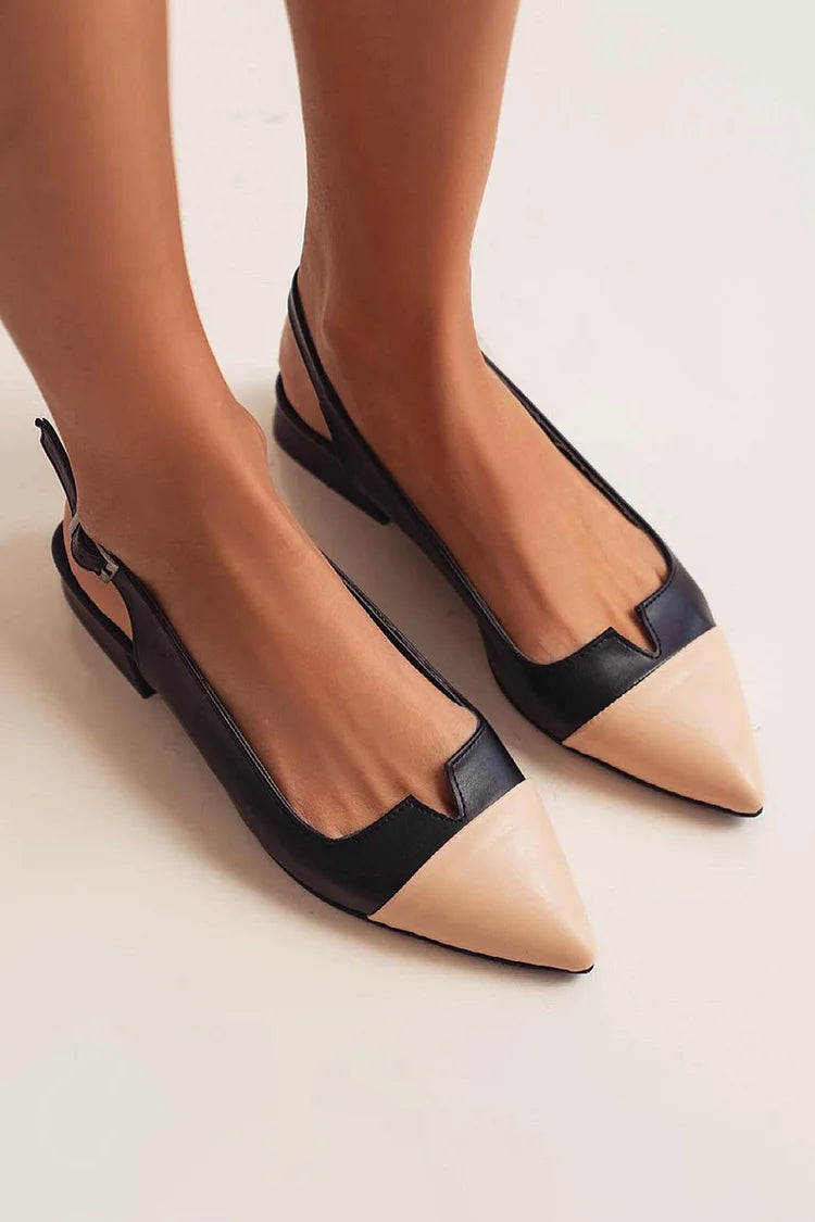 Cut-Out-Schnallen-Slingback-Ballerinas mit spitzer Zehenkappe