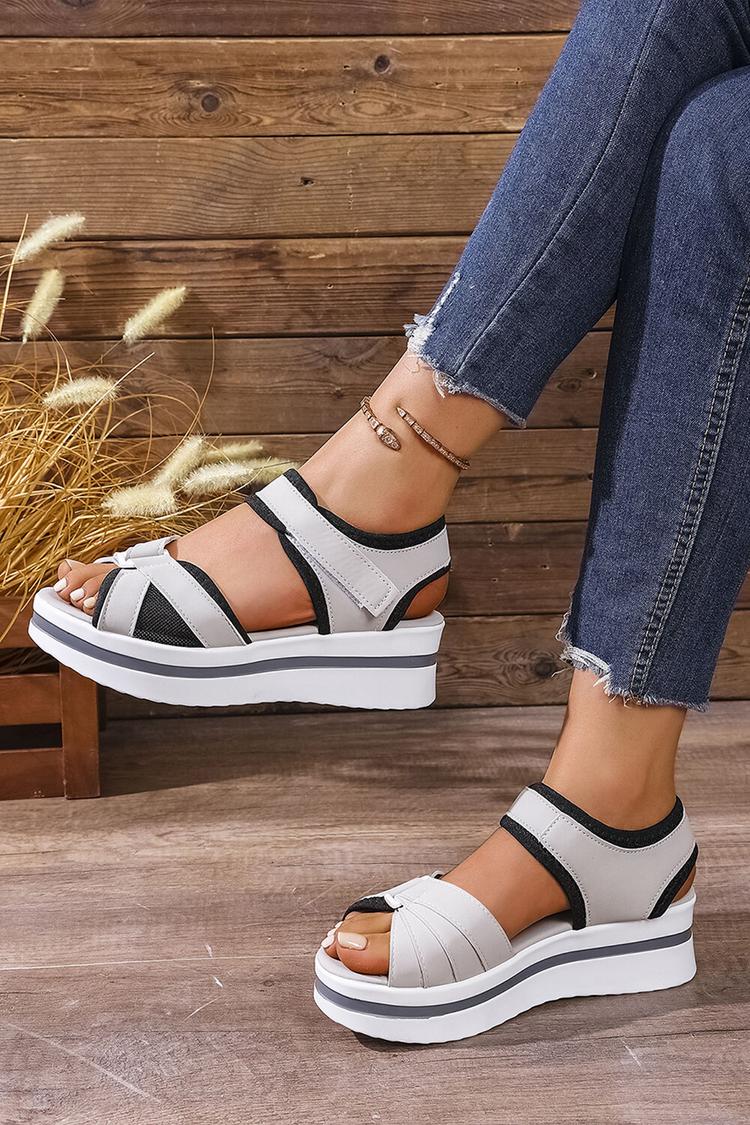 Kontrastbesatz Patchwork Klettverschluss Runde Zehenpartie Plateau-Sandalen