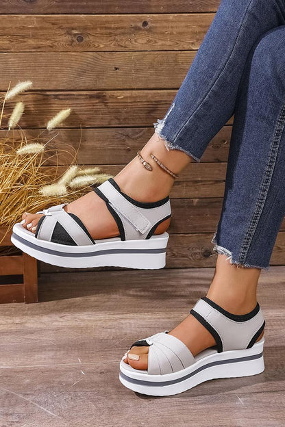 Kontrastbesatz Patchwork Klettverschluss Runde Zehenpartie Plateau-Sandalen