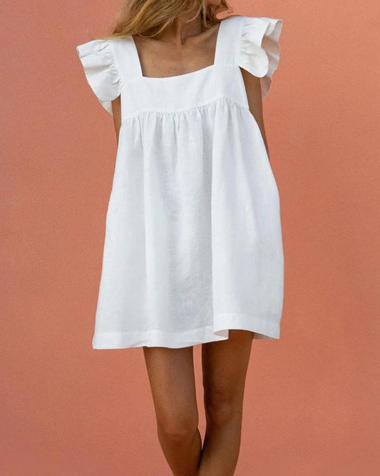 SQUARE NECK RUFFLE SLEEVE MINI DRESS