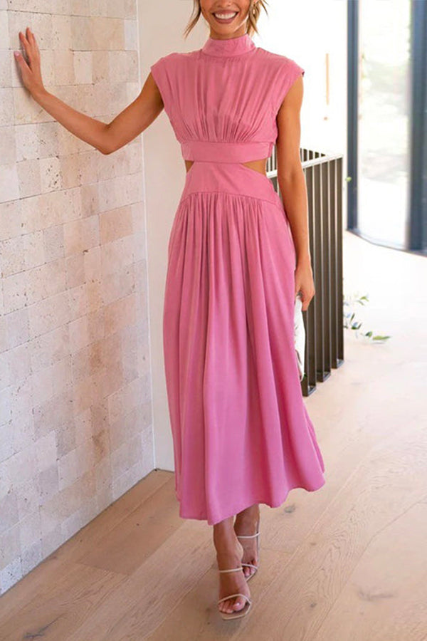 Maxi-Swingkleid mit Stehkragen und Cut-Outs
