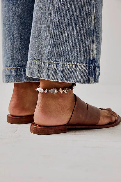 Asymmetric Cutout Plain Toe Ring Brown Sandals