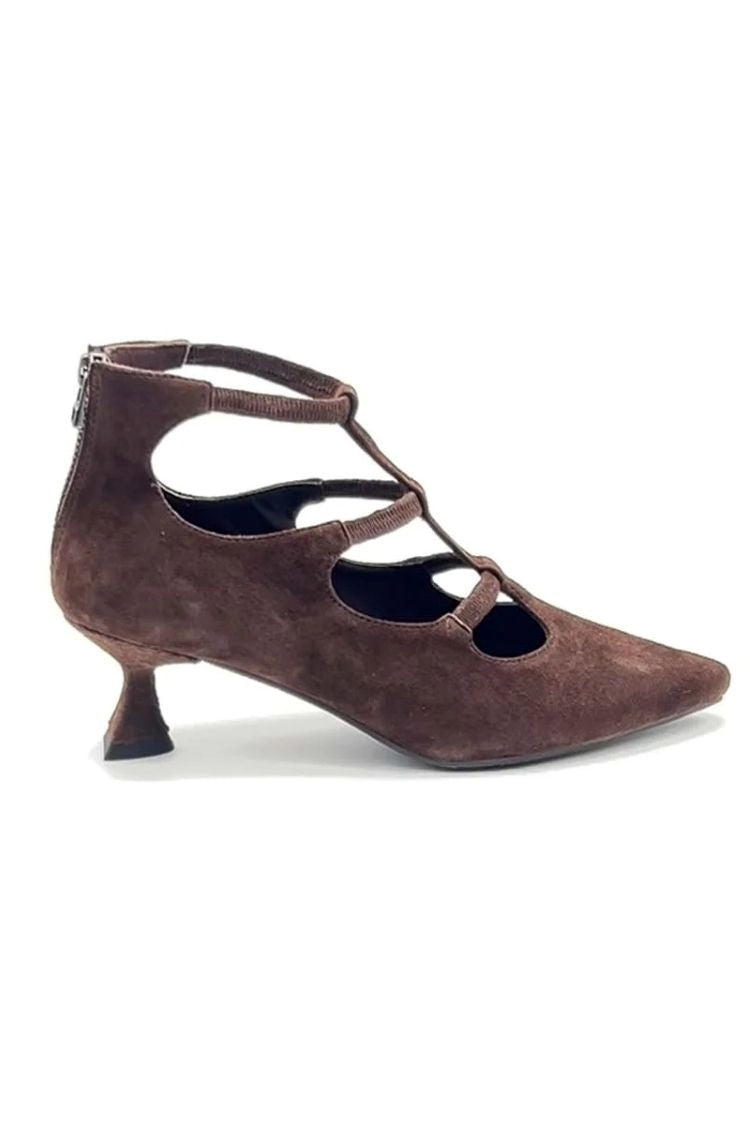 Vintage Suede T-Strap Pointed Toe Kitten Heel Mary Jane Pumps [Pre Order]
