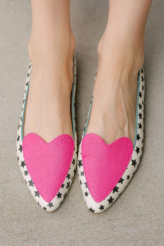 Star Print Pink Heart Pointed Toe Casual Flats [Pre Order]