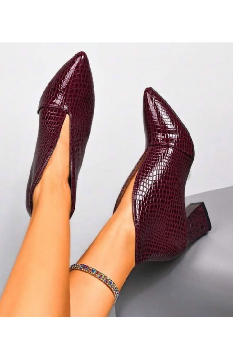 Brown Snake Embossed Pointed Toe Ankle Boots [Pre Order]