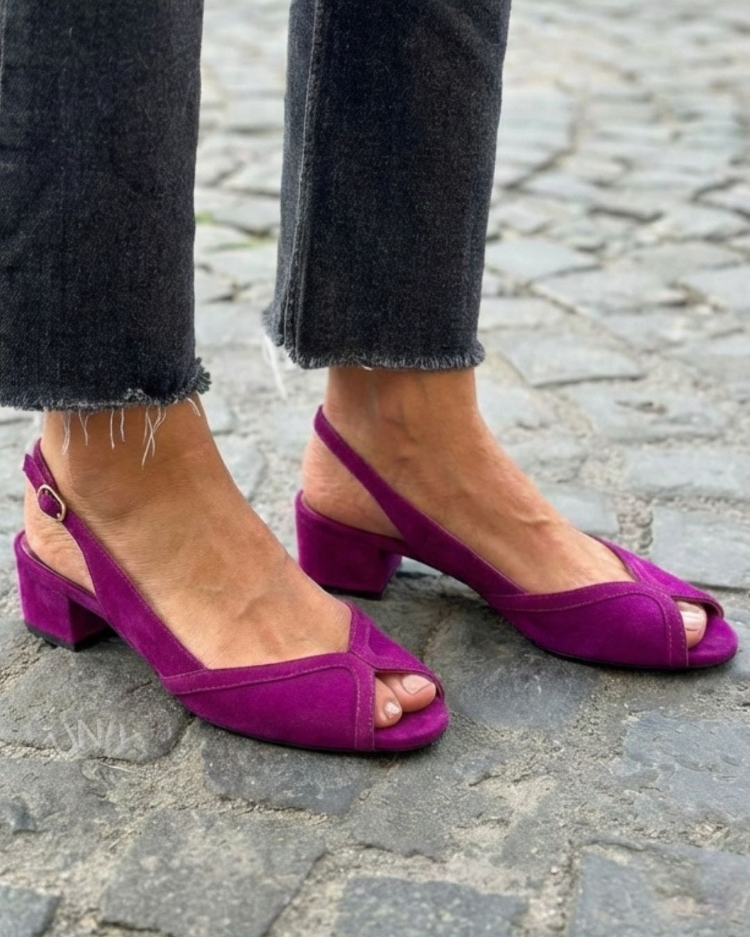Chic Magenta Suede Peep Toe Slingback Block Heels [Pre Order]