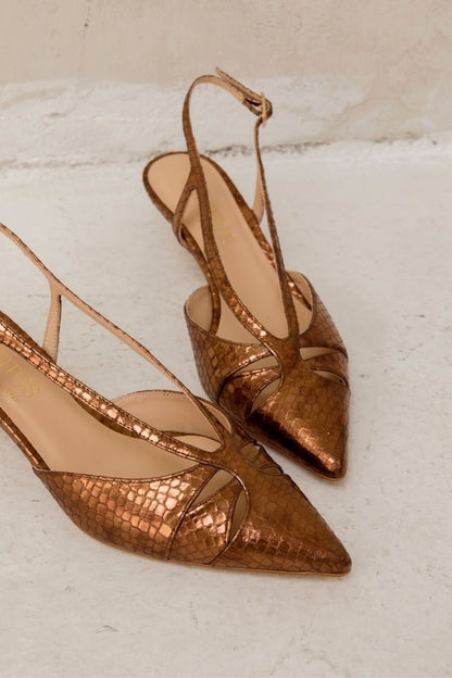 Tacones kitten slingback con estampado de piel de serpiente y punta puntiaguda [Preventa]