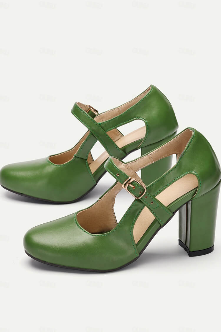 Cut Out Ankle Strap Chunky Heels
