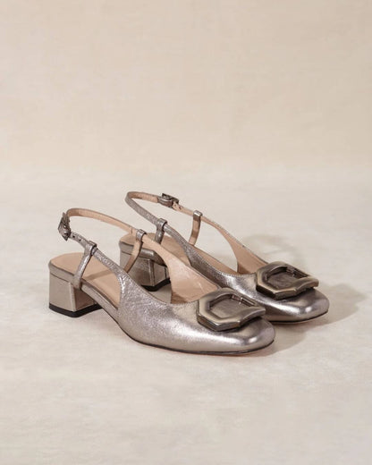 Square Buckle Slingback Block Heel Pumps [Pre Order]
