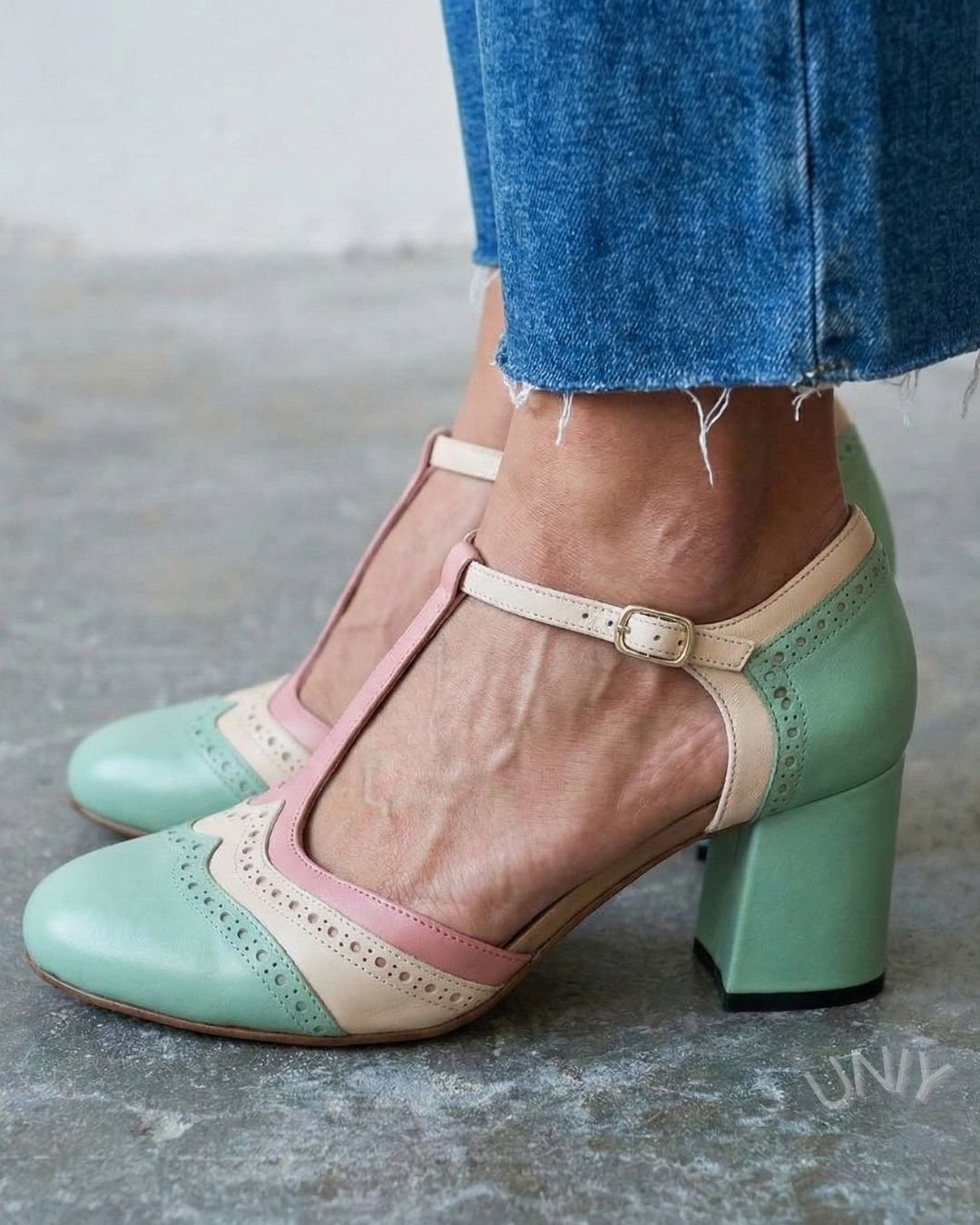 T-Strap Brogue Block Heel Pumps [Pre Order]