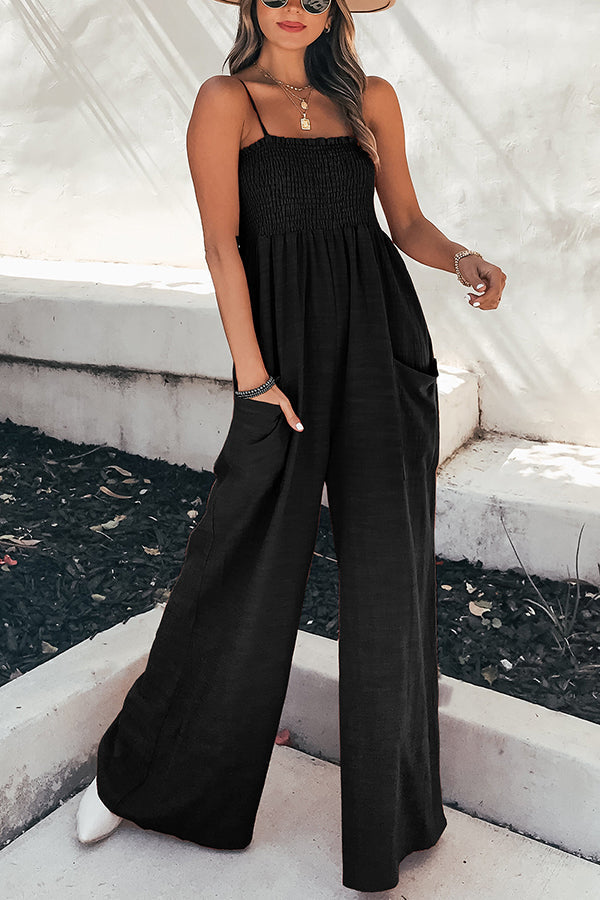 Smocked Ruffle Strap Casual Gauze Jumpsuit