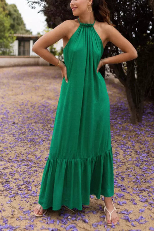 Halter Neck Ruffled Hem Maxi Dress