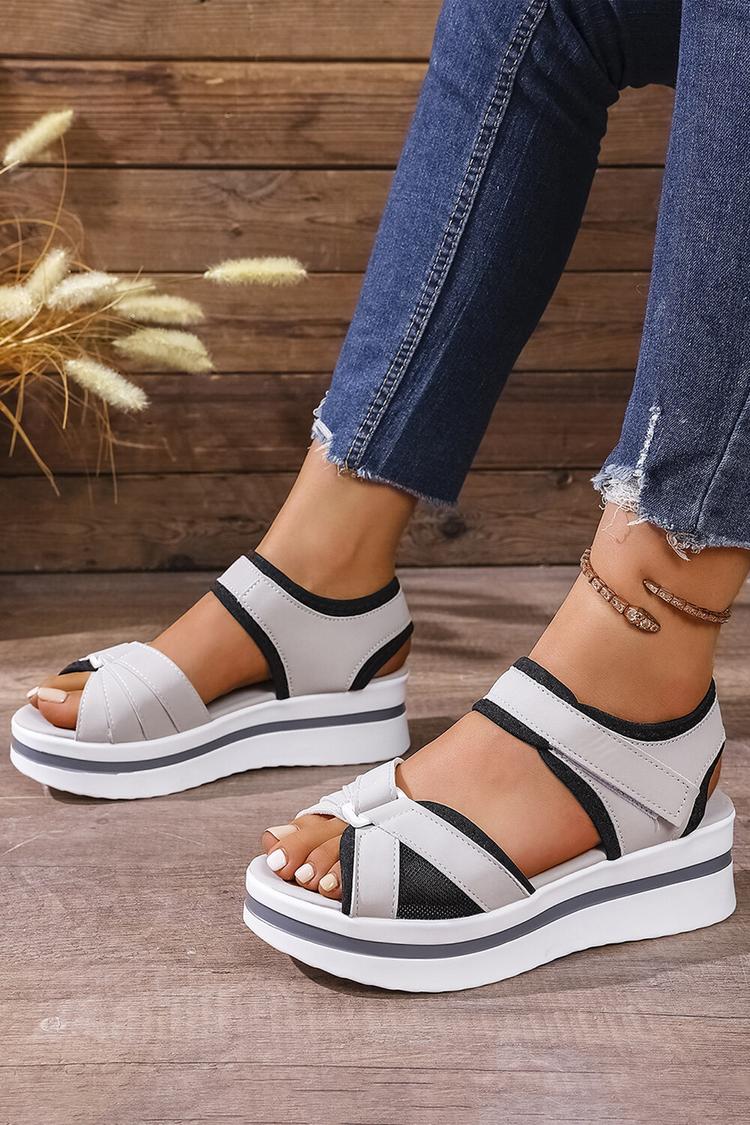 Kontrastbesatz Patchwork Klettverschluss Runde Zehenpartie Plateau-Sandalen